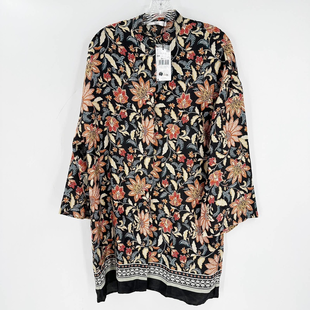 Mango Floral Mini Dress - Black and Red XS